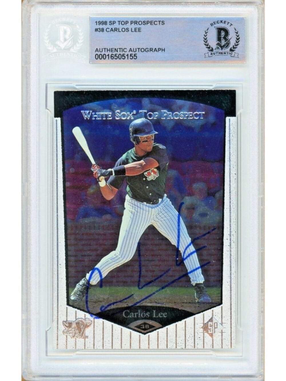 Carlos Lee Signed 1999 SP Top Prospects #38 White Sox Beckett BAS Slabbed Auto